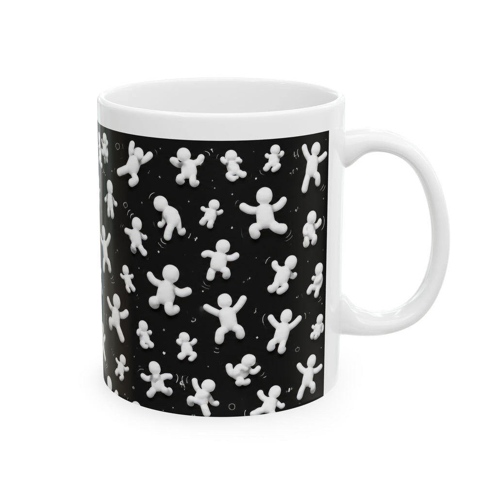 Gingerbread People Pattern Ceramic Mug (11oz/15oz) — Cute Black & White Holiday Coffee Cup