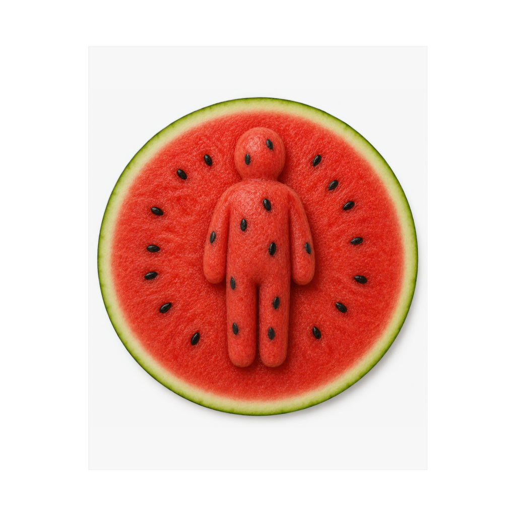 Watermelon Man Poster — Surreal Fruit Art Matte Vertical Print