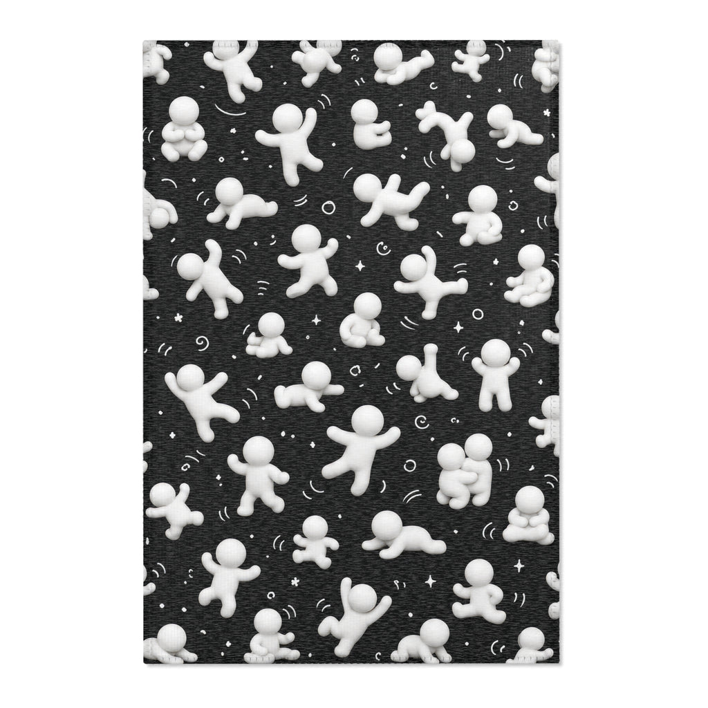Playful Mini Figures Black Area Rug — Modern Kids’ Room Accent Mat