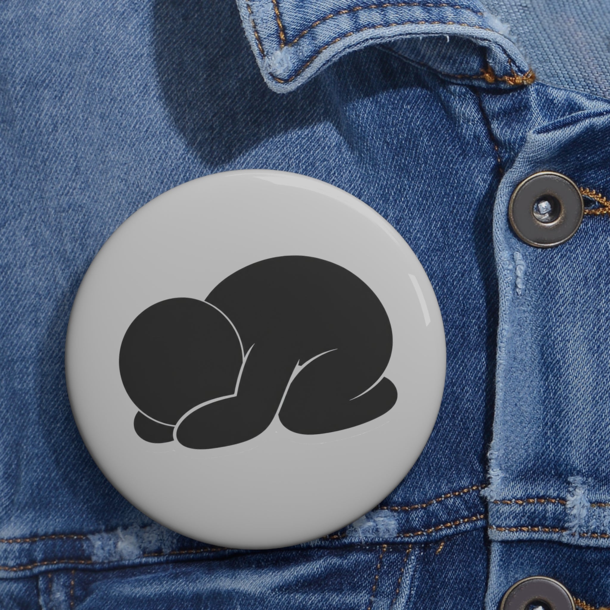 Pin Button — Minimalist Curled Figure Button Pin (Cute Abstract Silhouette)