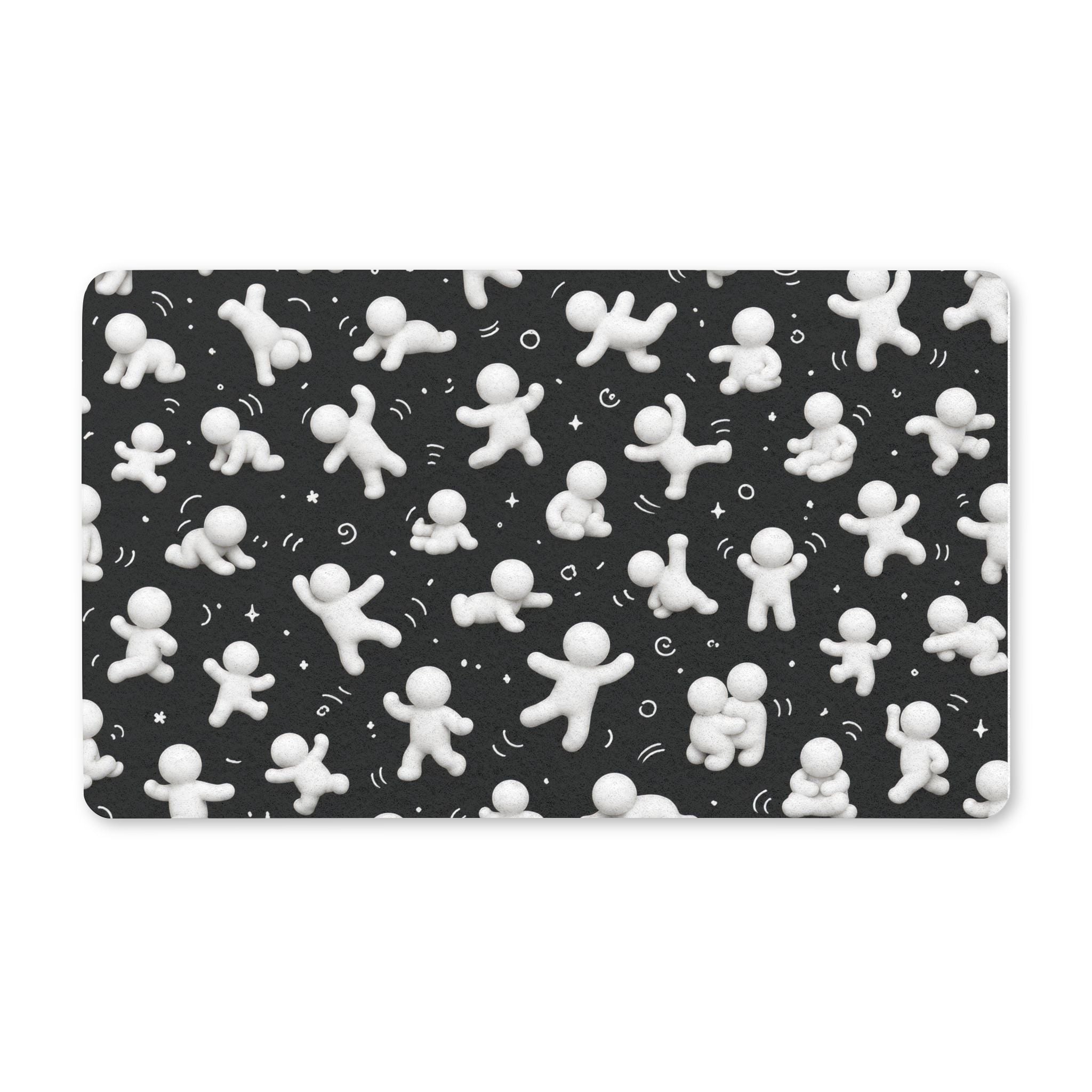 Abstract Dancing Figures Polyester Doormat — Cute Monochrome Welcome Mat