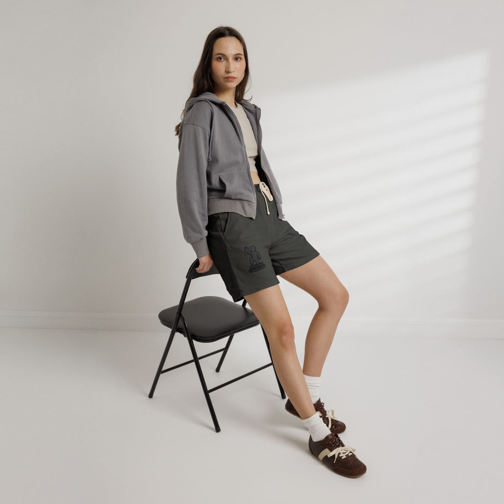 Fleece Sweat Shorts — Minimalist Patch & Cheer Graphic