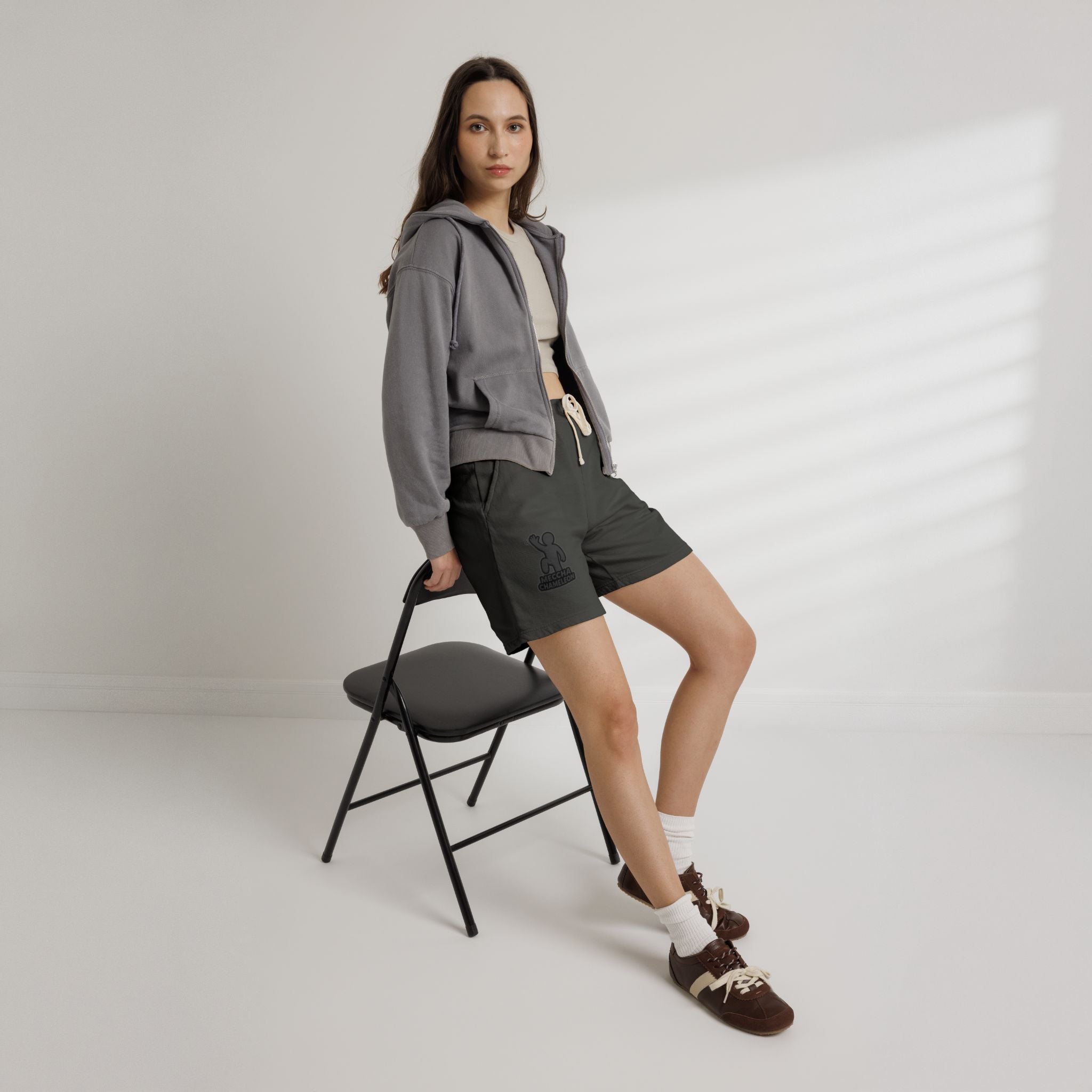 Fleece Sweat Shorts — Minimalist Patch & Cheer Graphic