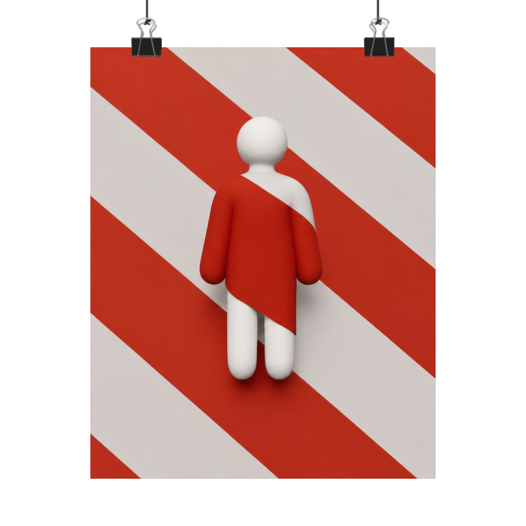 Minimalist Red Stripe Figure Matte Poster — Modern Abstract Wall Art