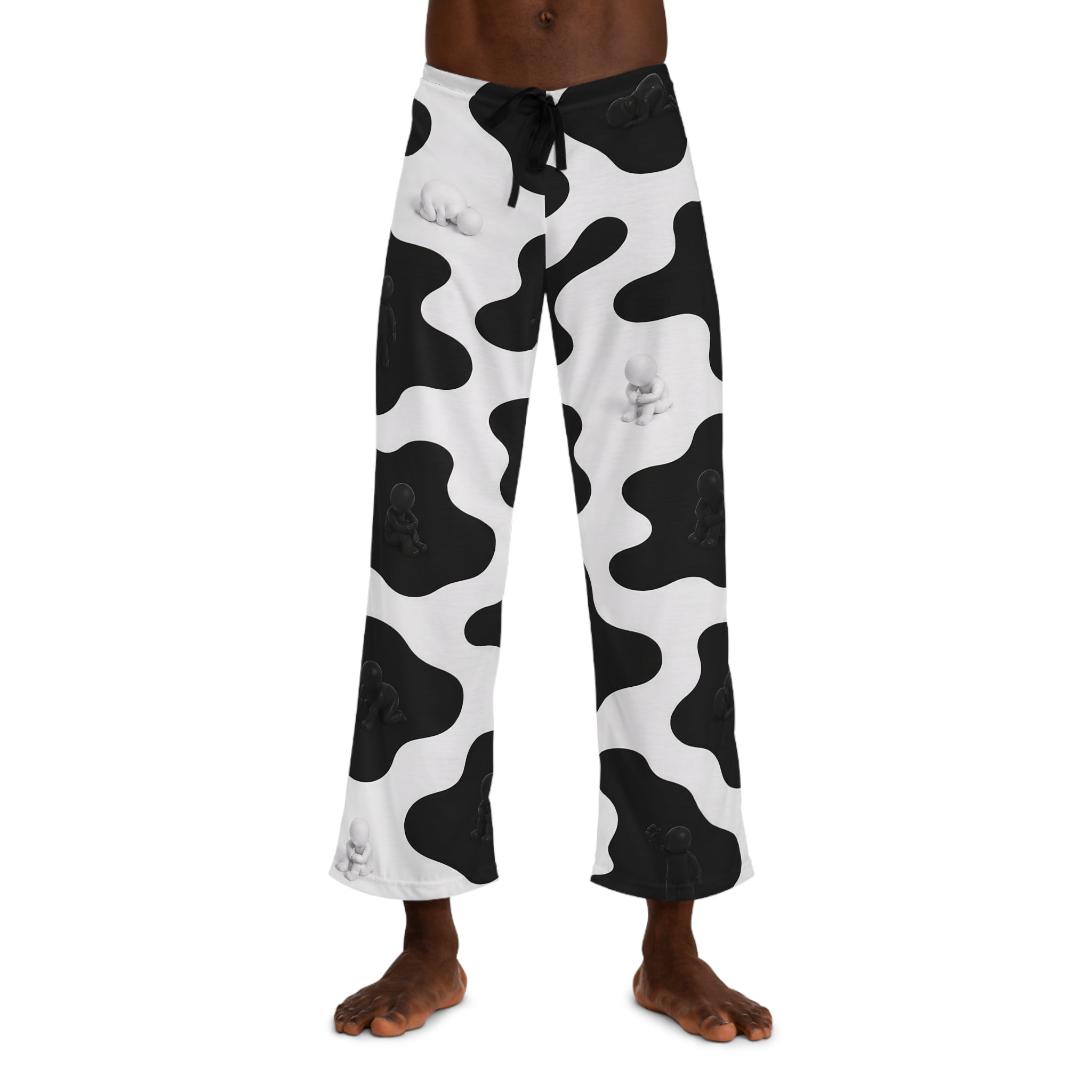 Cow Print Lounge Pajama Pants for Men — Black & White Relaxed Sleepwear
