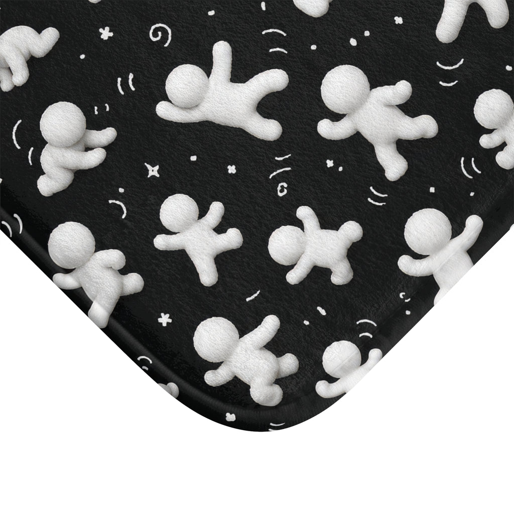 Black Astronaut Figures Bath Mat — Space Pattern Memory Foam Bath Rug