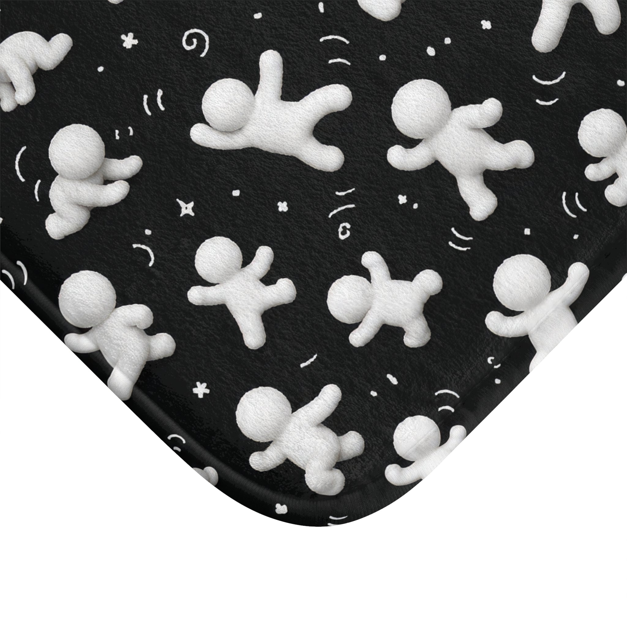 Black Astronaut Figures Bath Mat — Space Pattern Memory Foam Bath Rug