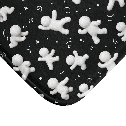 Black Astronaut Figures Bath Mat — Space Pattern Memory Foam Bath Rug