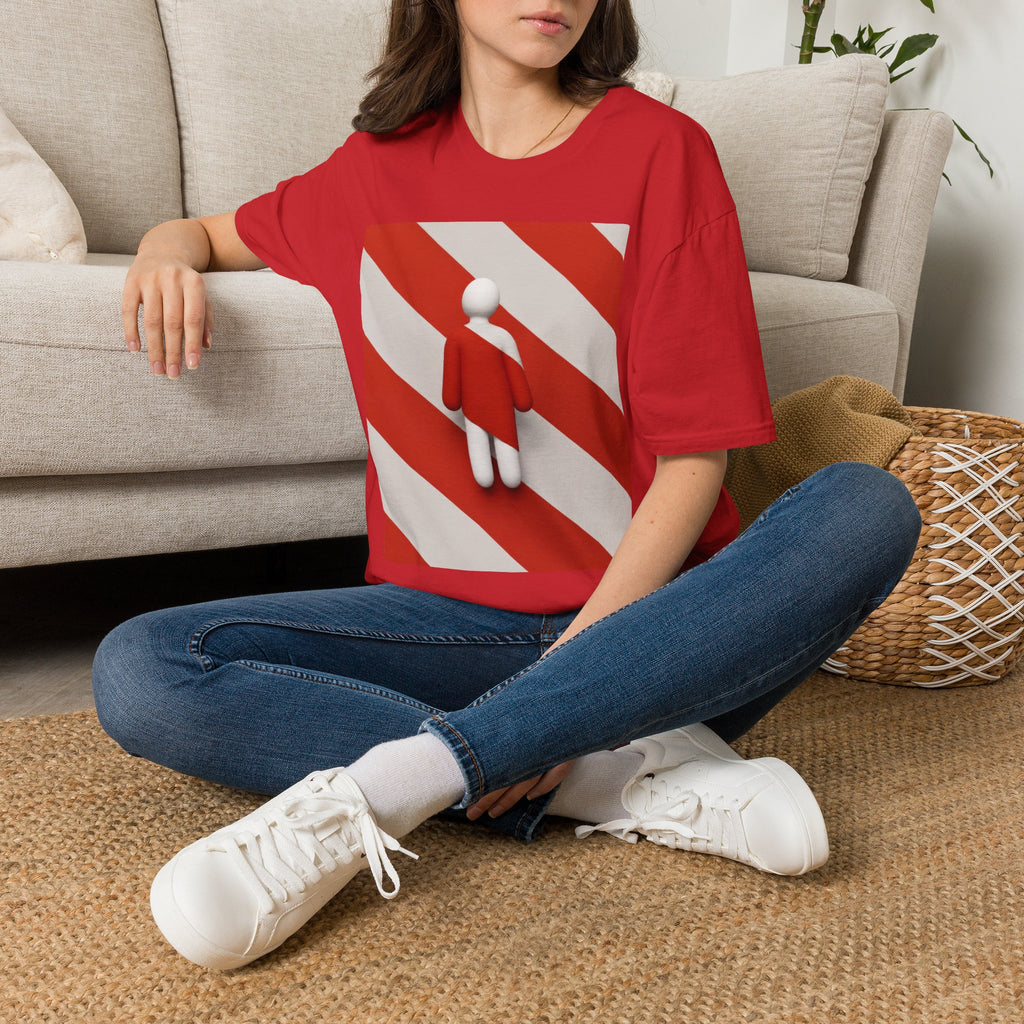 Minimalist Red Stripes T‑Shirt — Abstract Figure Graphic Tee