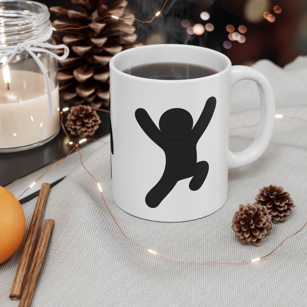 Waving Stick Figure Ceramic Mug - Funny Minimalist Icon Coffee Cup (11oz, 15oz)