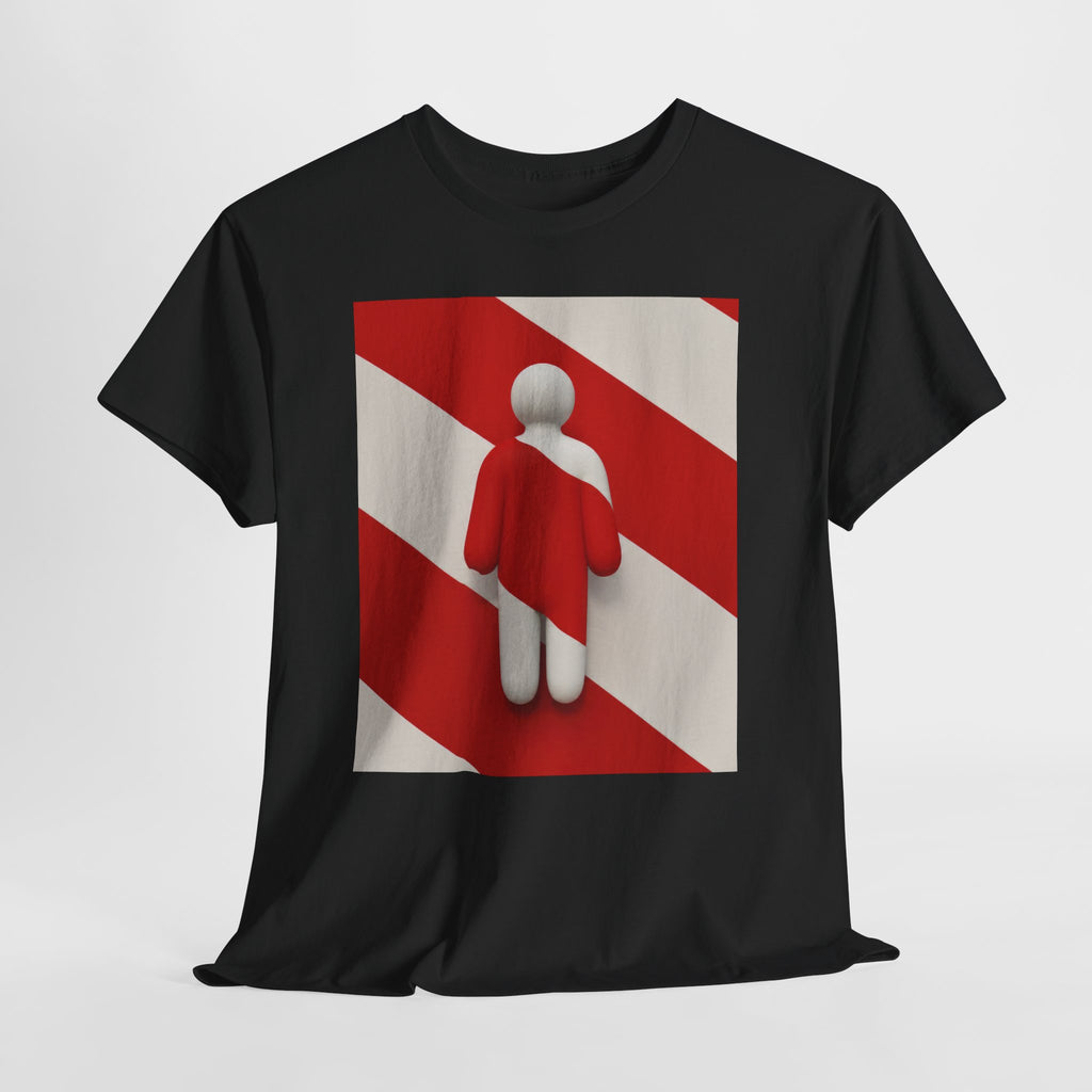 Graphic Tee — Red Striped Figure Design