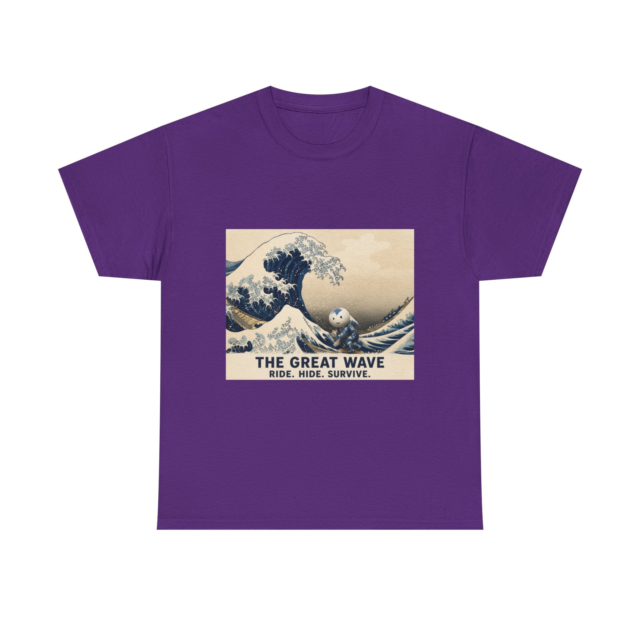 The Great Wave T-Shirt — Vintage Surf Art Tee ("RIDE. HIDE. SURVIVE.")