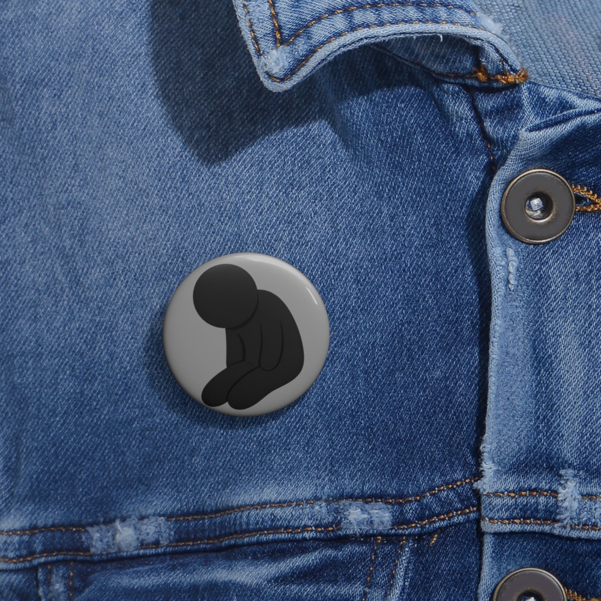 Sad Figure Pin Button — Minimalist Emotional Awareness Lapel Pin