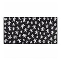 Black Desk Mat with Playful White Figurine Pattern — Large Gaming/Office Mousepad