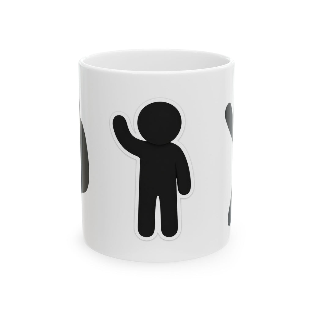 Waving Stick Figure Ceramic Mug - Funny Minimalist Icon Coffee Cup (11oz, 15oz)