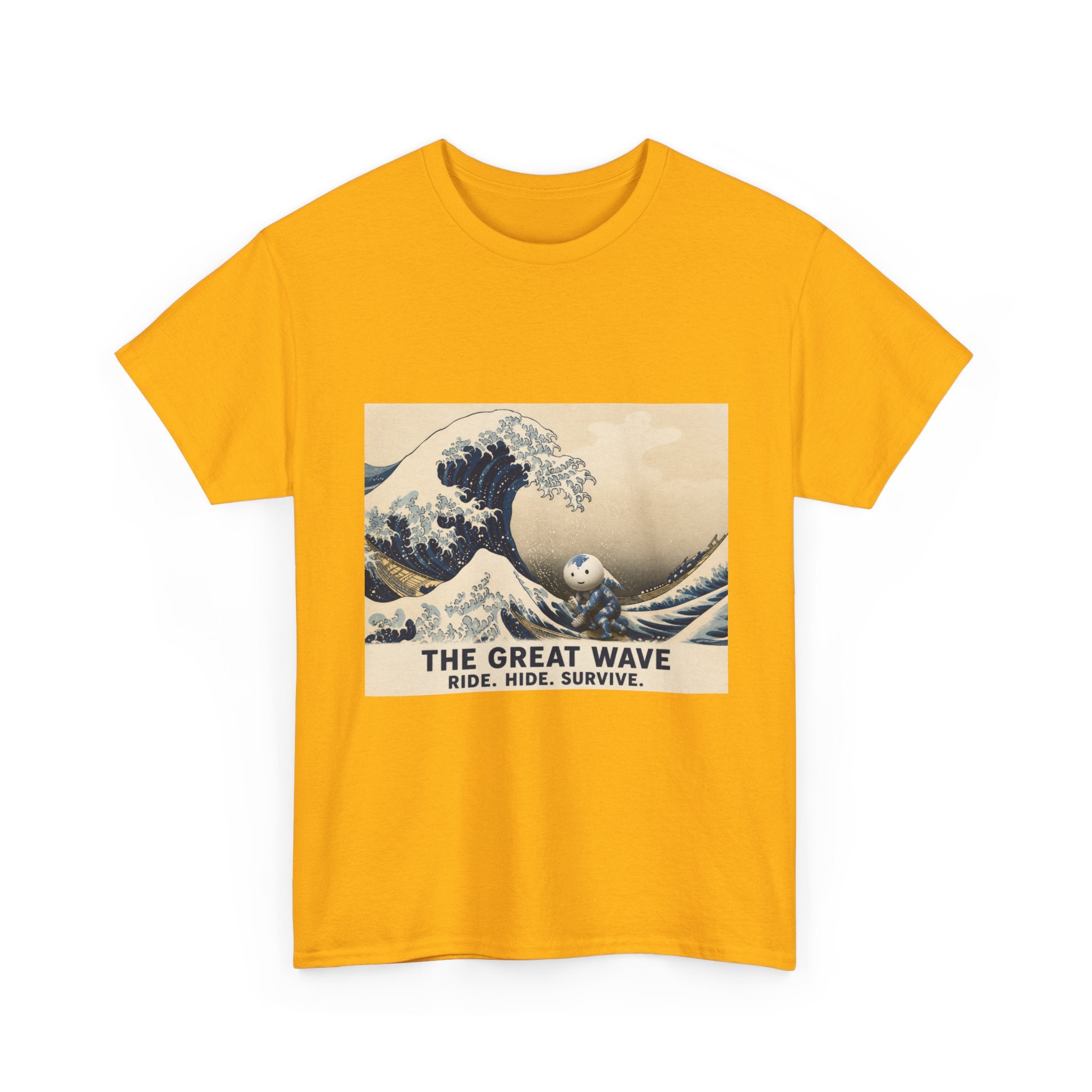 The Great Wave T-Shirt — Vintage Surf Art Tee ("RIDE. HIDE. SURVIVE.")