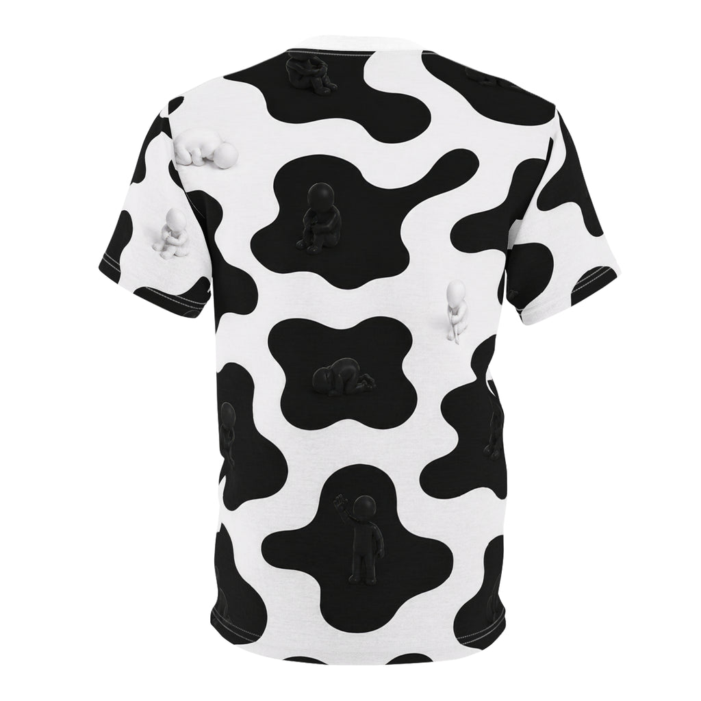 Cow Print All-Over Tee — Black & White Patterned Graphic Shirt