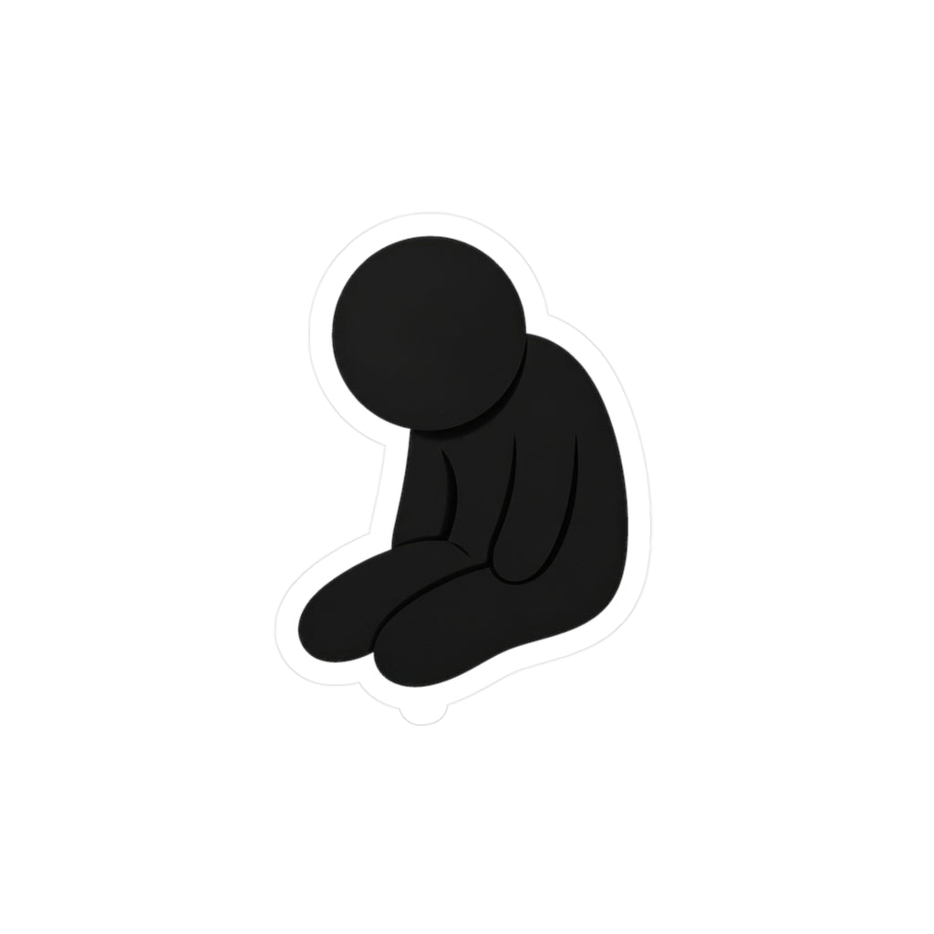 Sad Stick Figure Vinyl Sticker — Minimal Melancholy Kiss-Cut Decal