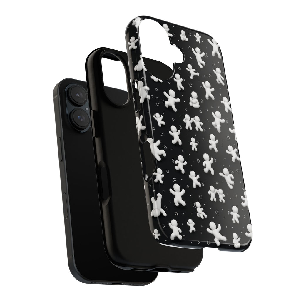 Gingerbread Pattern Tough Phone Case — Black & White Holiday Protective Cover