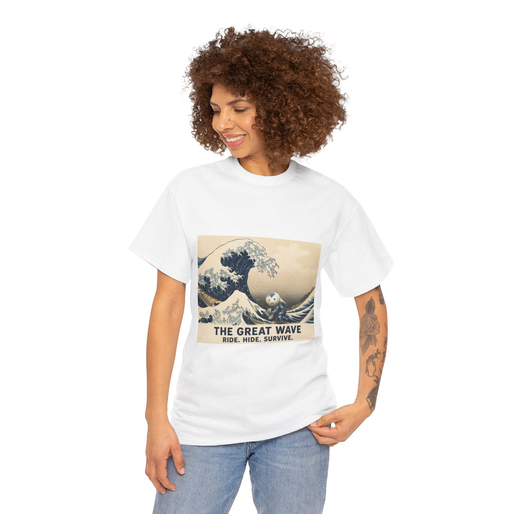 The Great Wave T-Shirt — Vintage Surf Art Tee ("RIDE. HIDE. SURVIVE.")