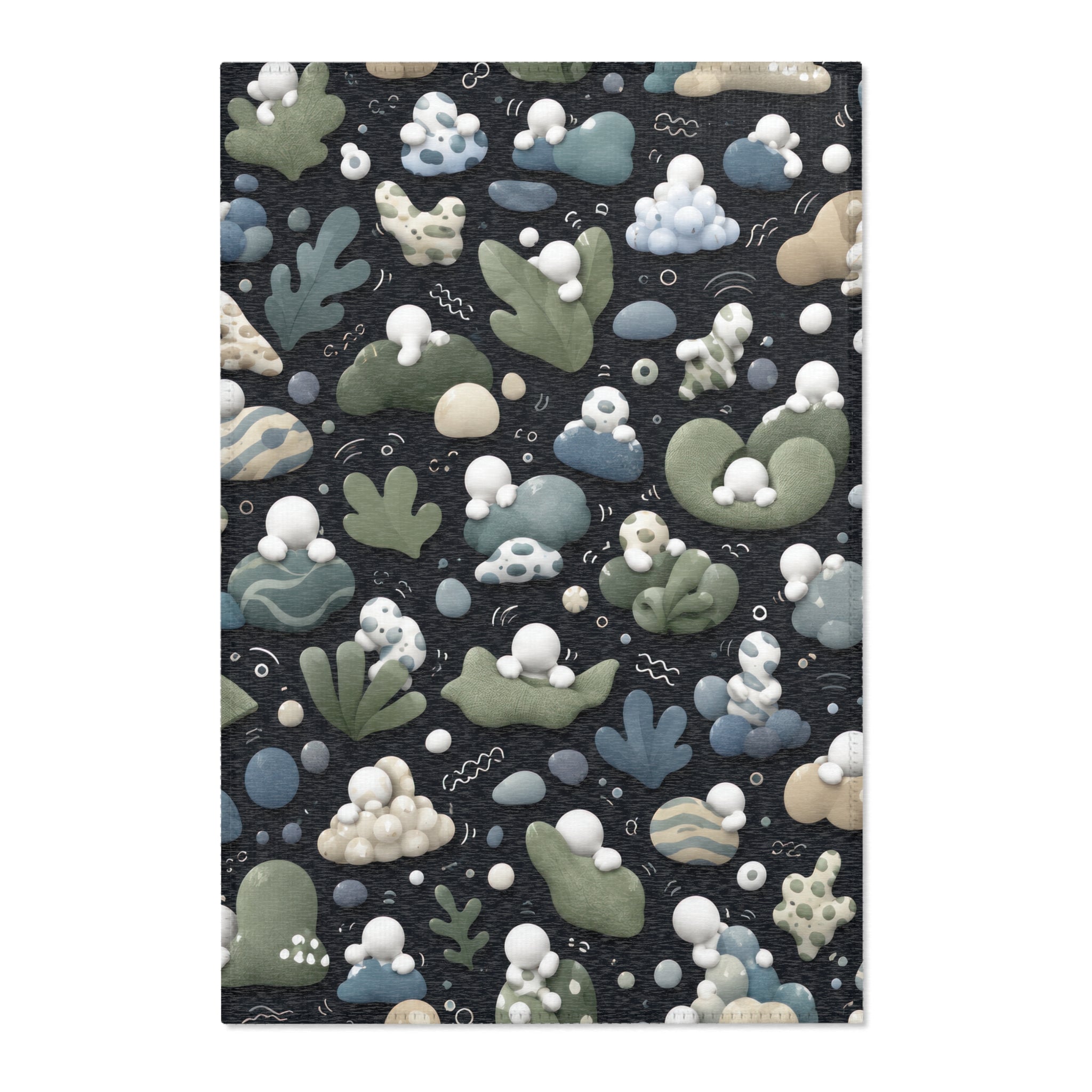 Abstract Organic Shapes Area Rug — Modern Botanical Pattern in Green & Navy