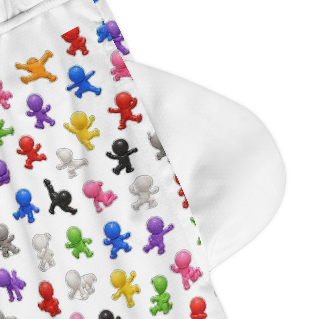 Basketball Shorts — Colorful Mini Figure Pattern Athletic Rib Shorts