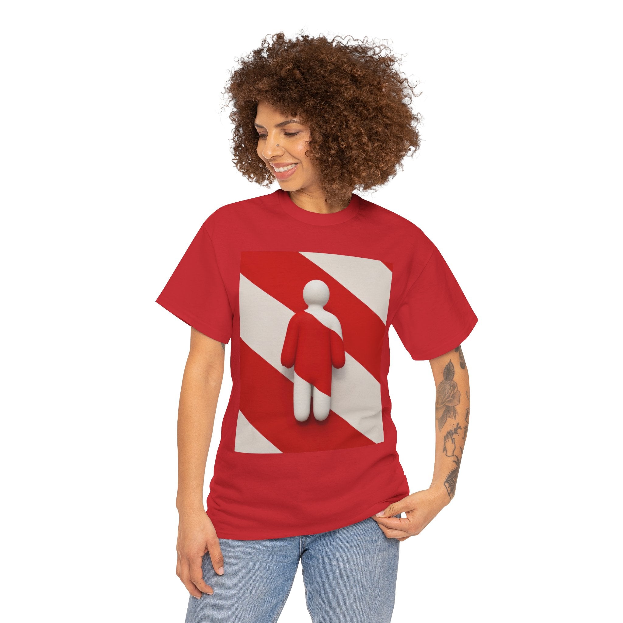 Graphic Tee — Red Striped Figure Design