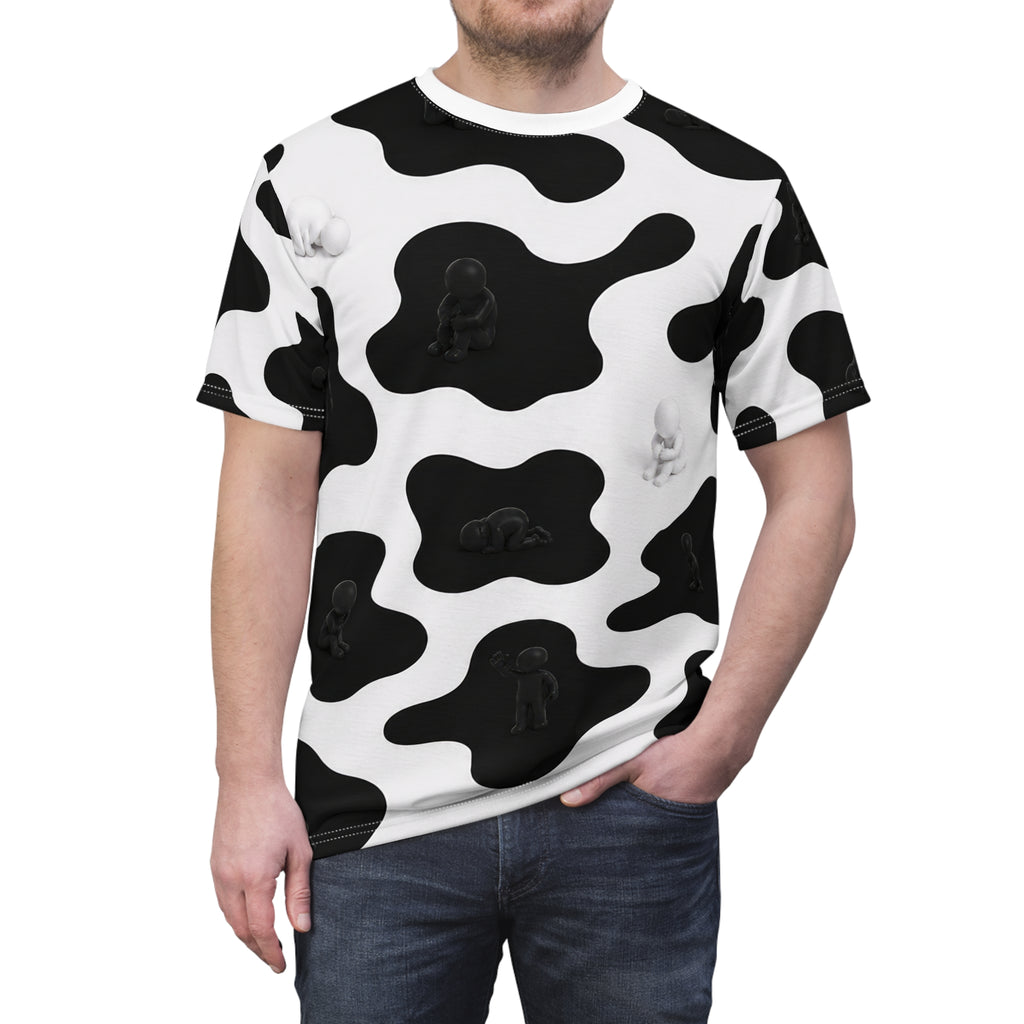 Cow Print All-Over Tee — Black & White Patterned Graphic Shirt