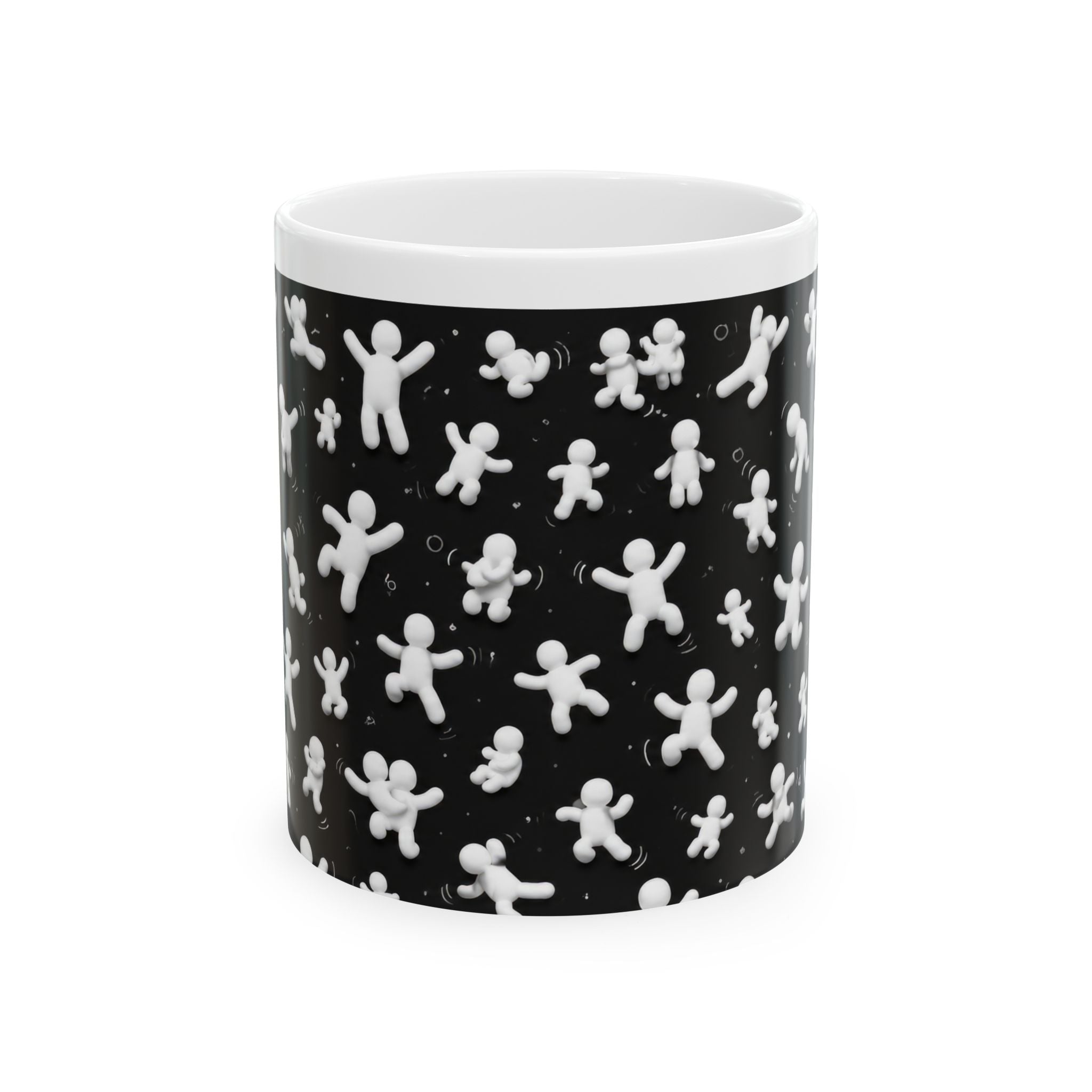 Gingerbread People Pattern Ceramic Mug (11oz/15oz) — Cute Black & White Holiday Coffee Cup