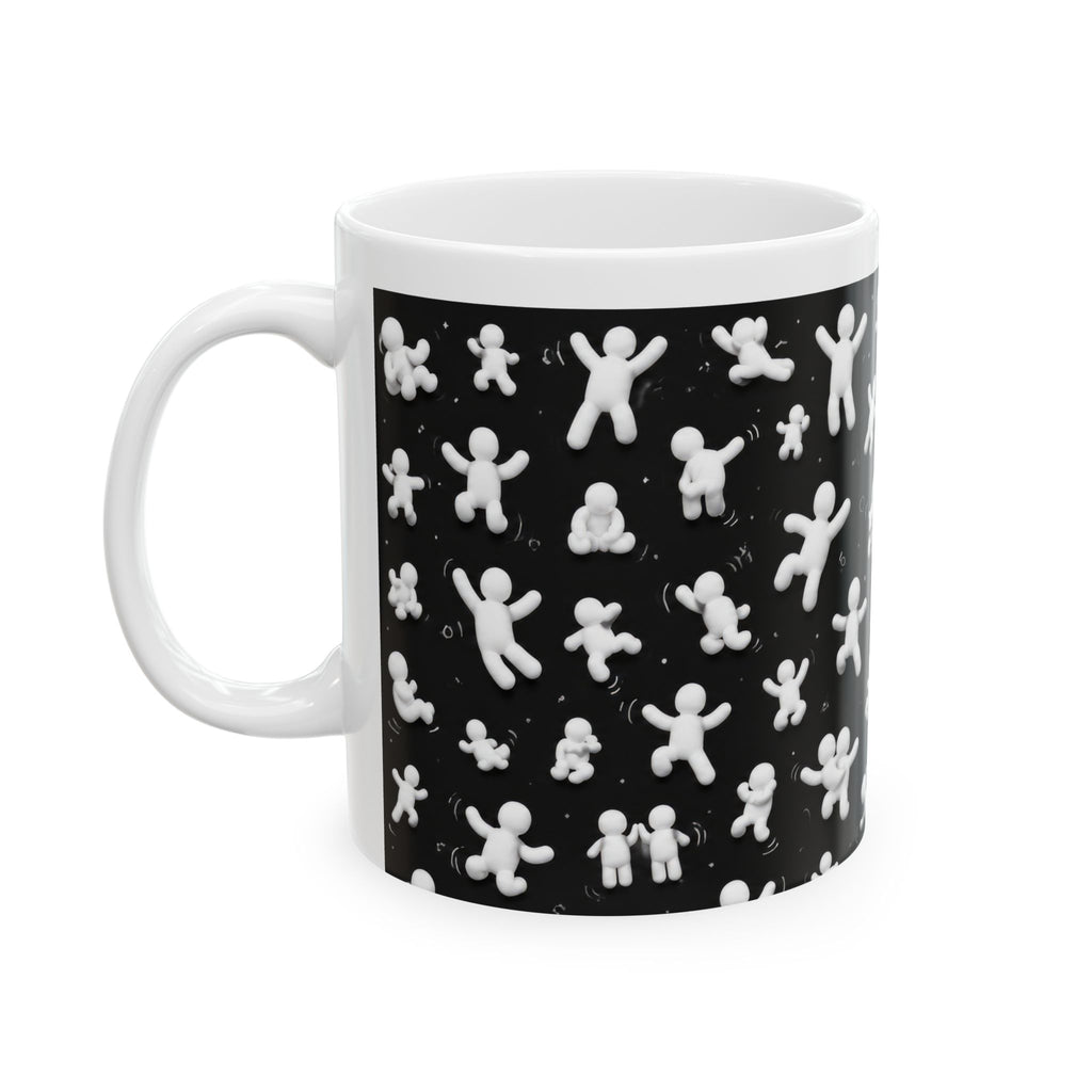 Gingerbread People Pattern Ceramic Mug (11oz/15oz) — Cute Black & White Holiday Coffee Cup