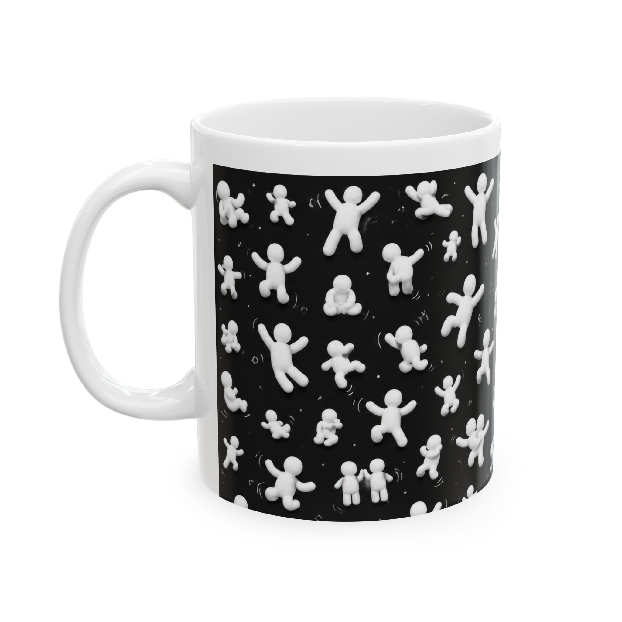 Gingerbread People Pattern Ceramic Mug (11oz/15oz) — Cute Black & White Holiday Coffee Cup
