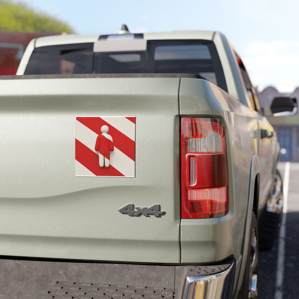Red Striped Figure Car Magnet — Diagonal Candy-Stripe Design