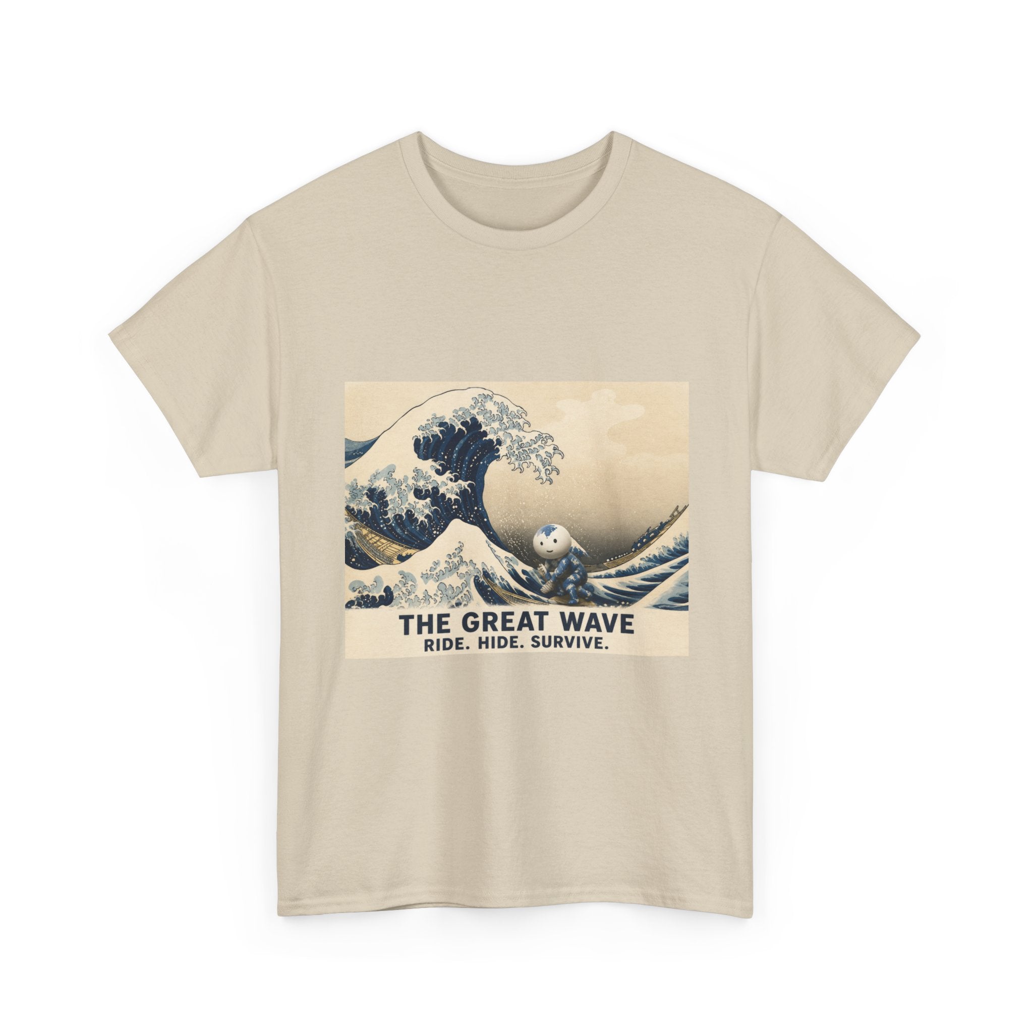 The Great Wave T-Shirt — Vintage Surf Art Tee ("RIDE. HIDE. SURVIVE.")