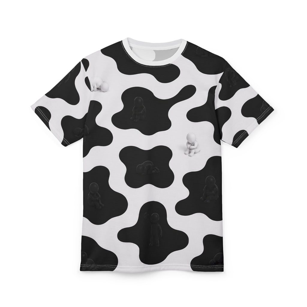 Cow Print All-Over Tee — Black & White Patterned Graphic Shirt