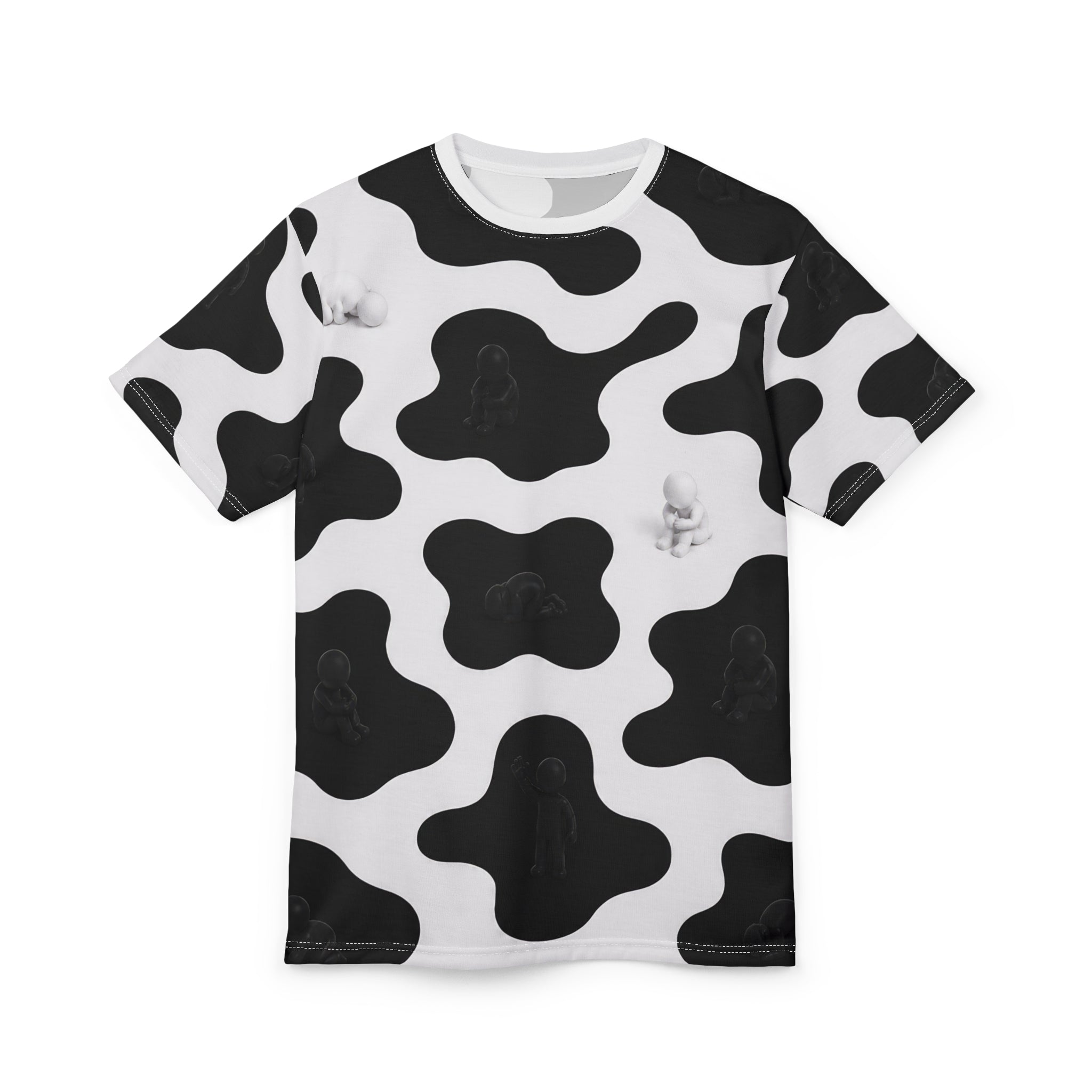 Cow Print All-Over Tee — Black & White Patterned Graphic Shirt