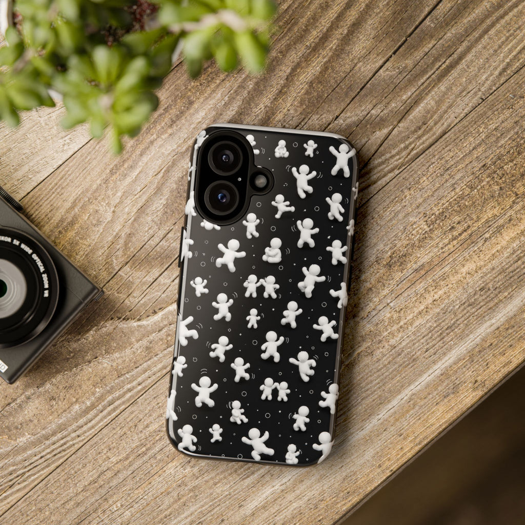 Gingerbread Pattern Tough Phone Case — Black & White Holiday Protective Cover