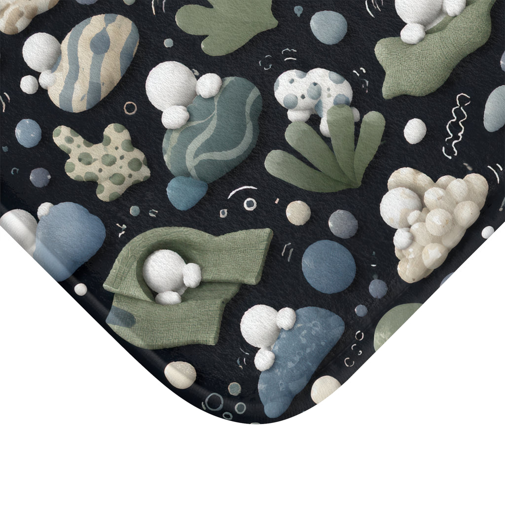 Ocean Pebble Bath Mat — Coastal Abstract Seagrass Non-Slip Bathroom Rug
