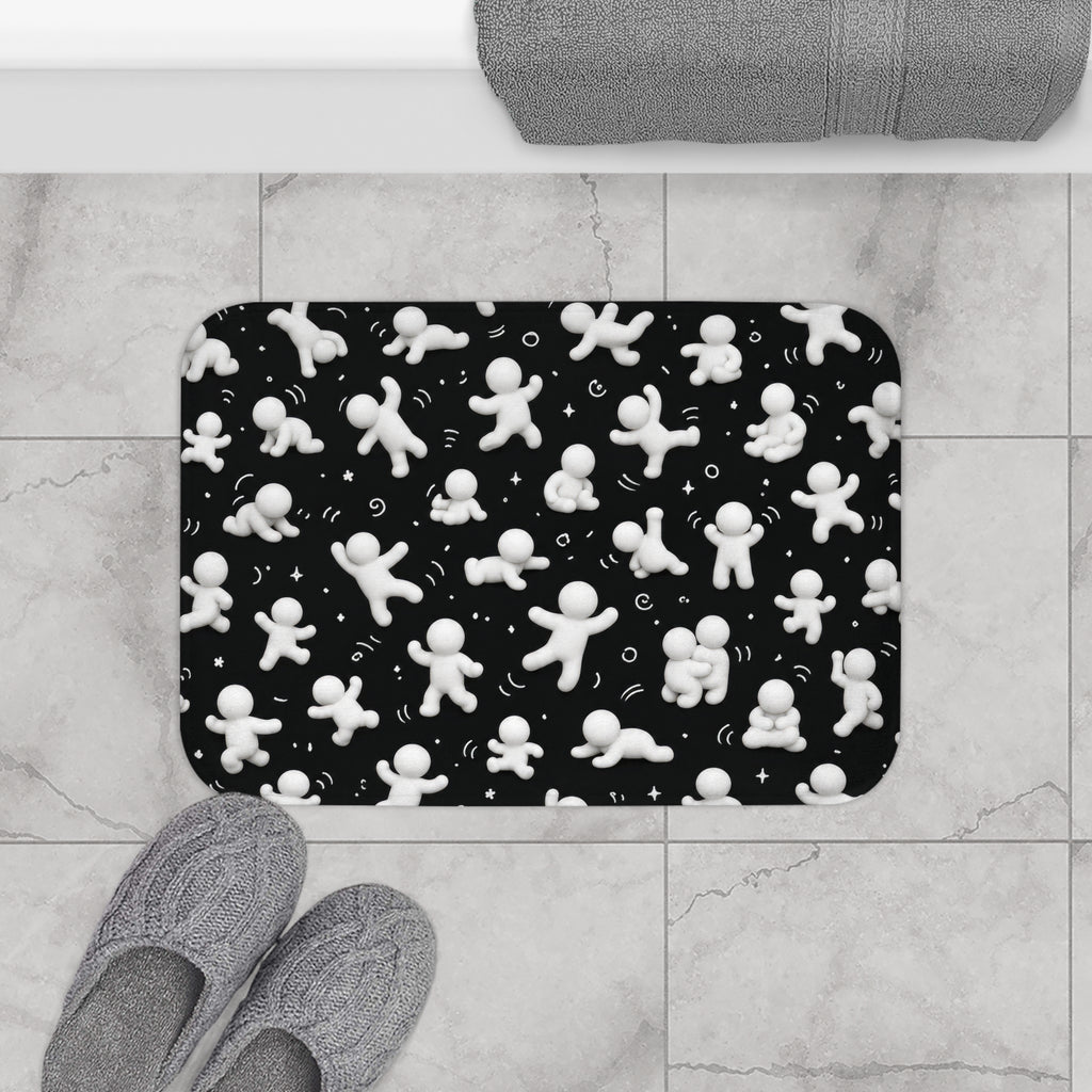 Black Astronaut Figures Bath Mat — Space Pattern Memory Foam Bath Rug