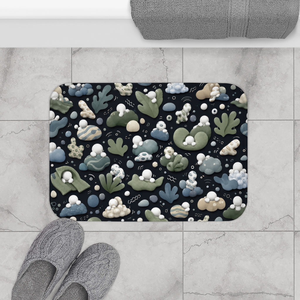 Ocean Pebble Bath Mat — Coastal Abstract Seagrass Non-Slip Bathroom Rug