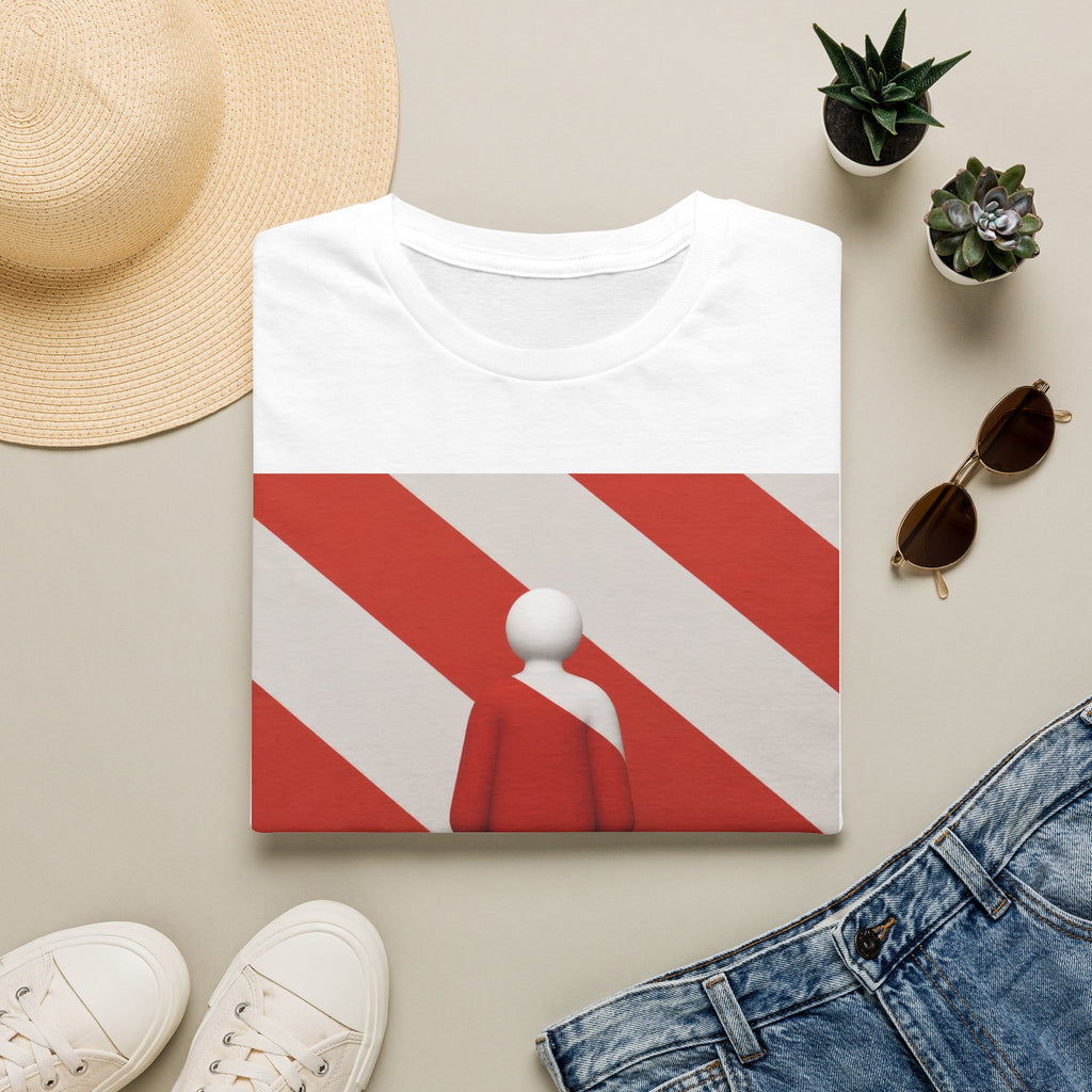 Minimalist Red Stripes T‑Shirt — Abstract Figure Graphic Tee