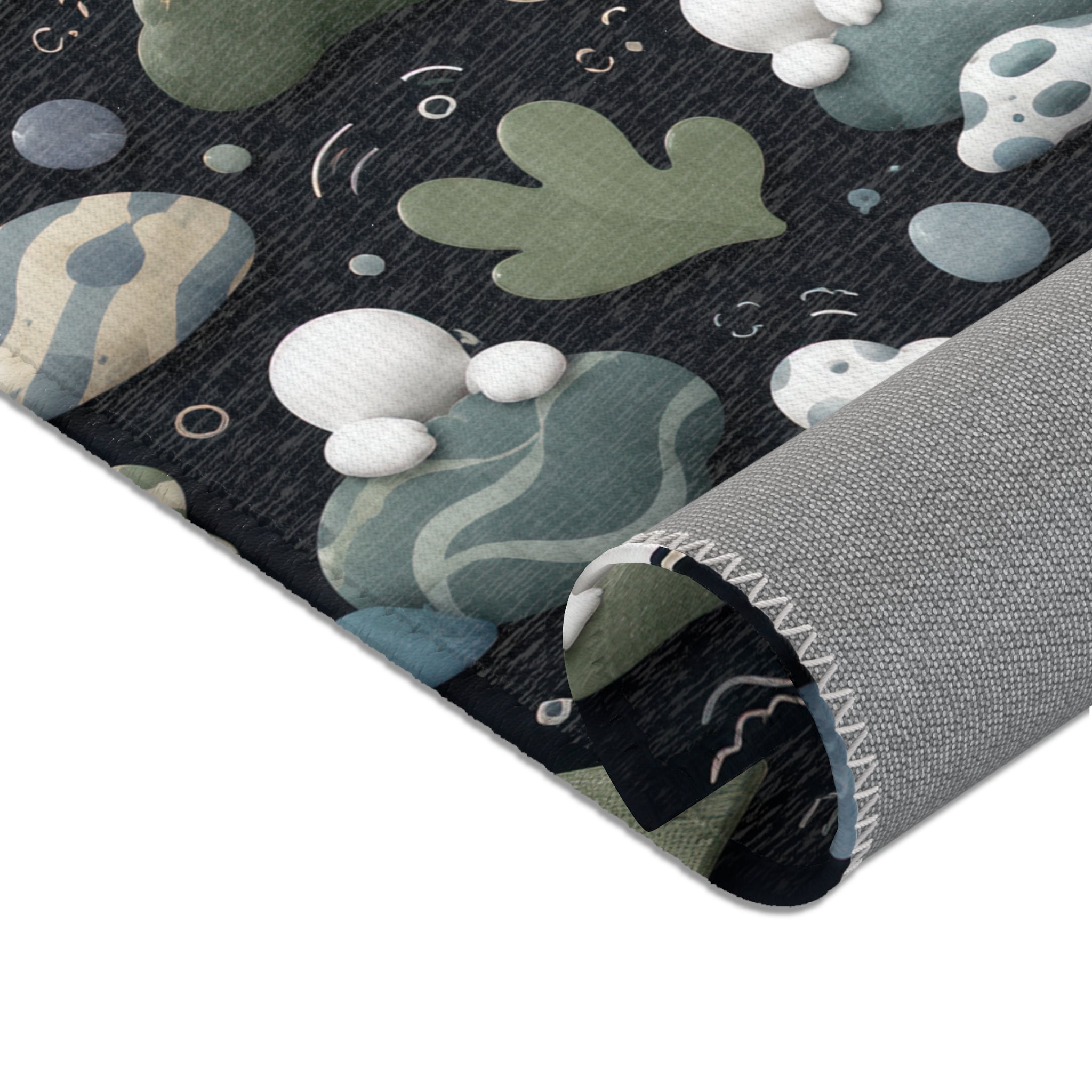 Abstract Organic Shapes Area Rug — Modern Botanical Pattern in Green & Navy