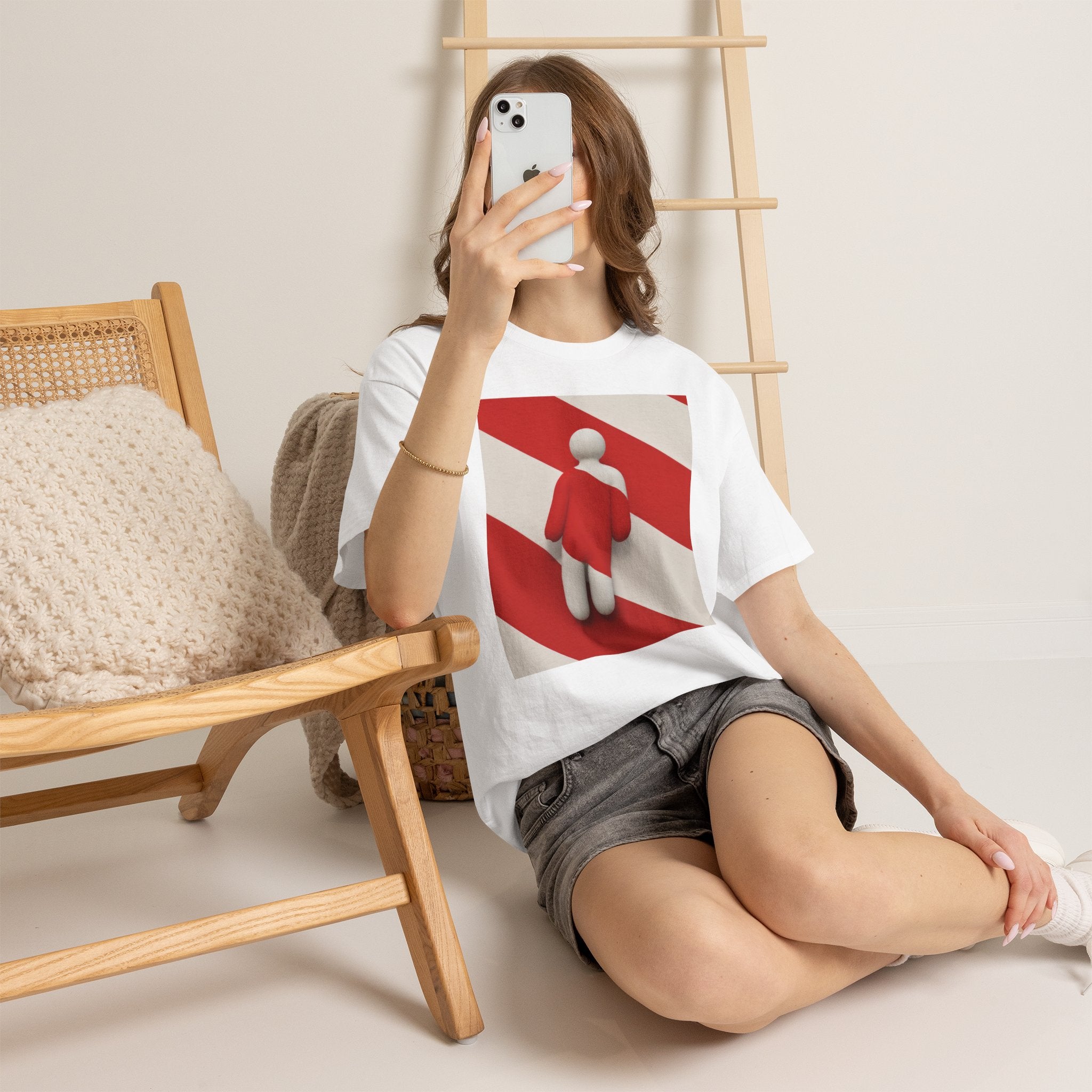 Graphic Tee — Red Striped Figure Design