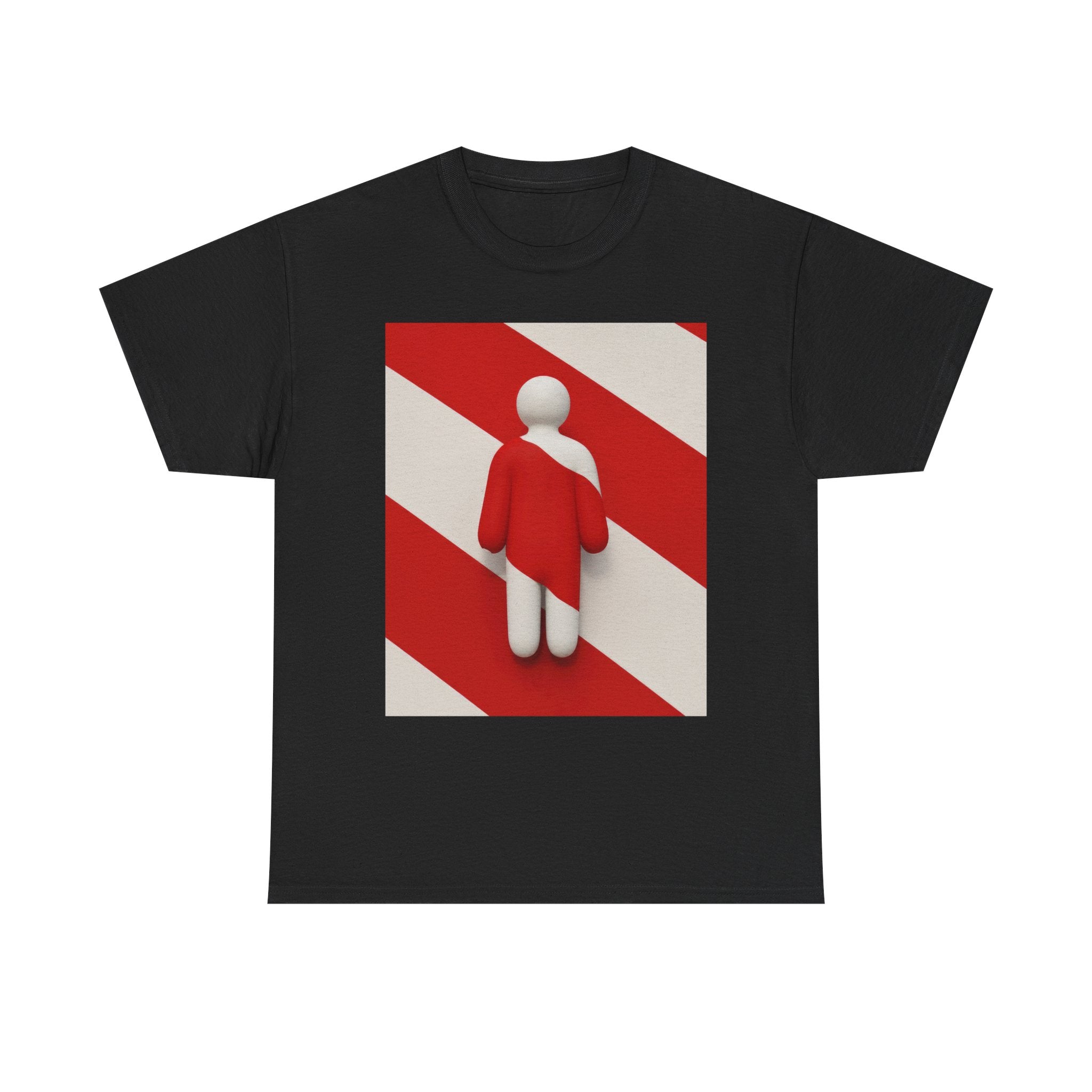 Graphic Tee — Red Striped Figure Design
