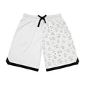 White Basketball Shorts with 3D Tiny Character Print — Athletic Ribbed Gym Shorts