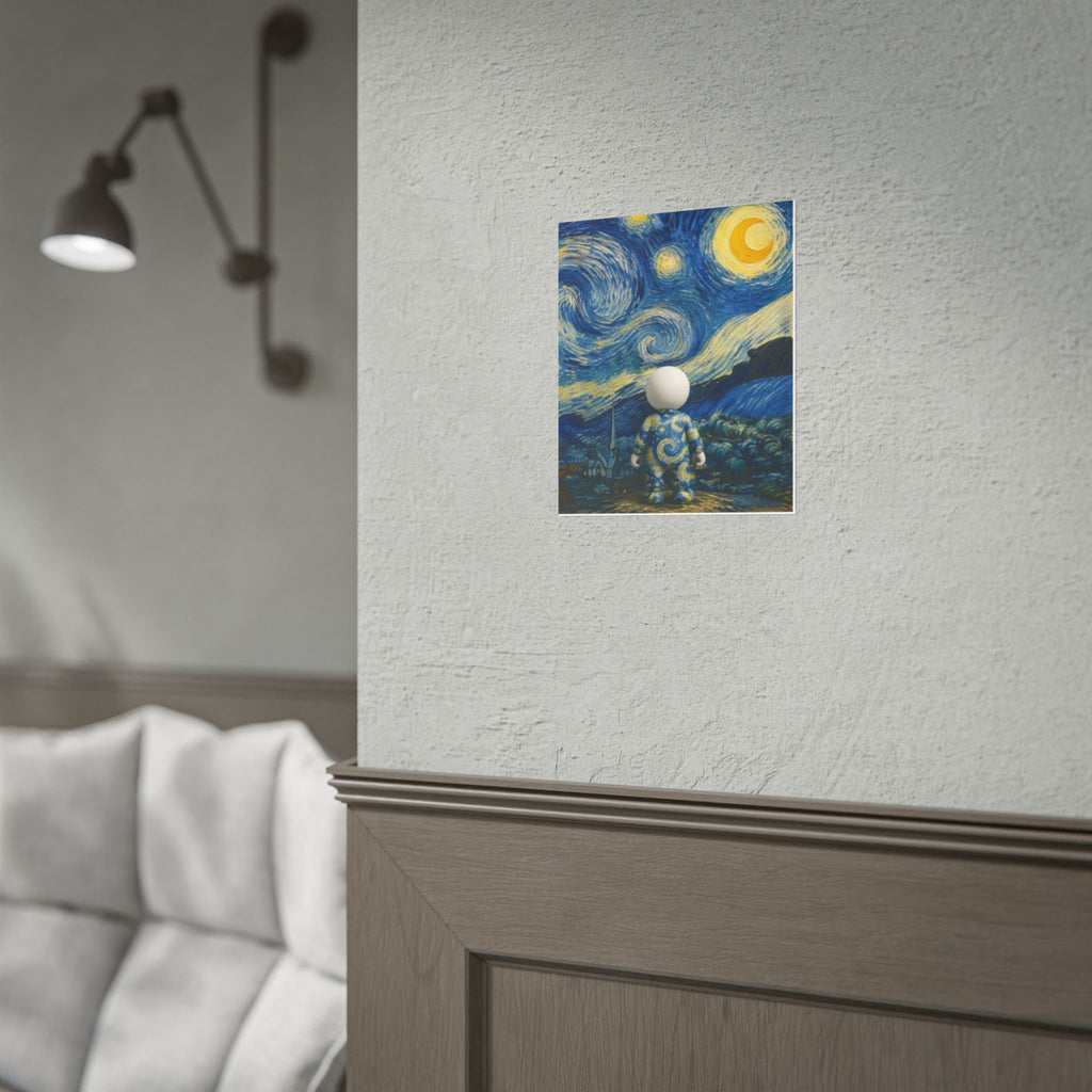 Starry Night Vinyl Poster — Astronaut Figurine Art Print