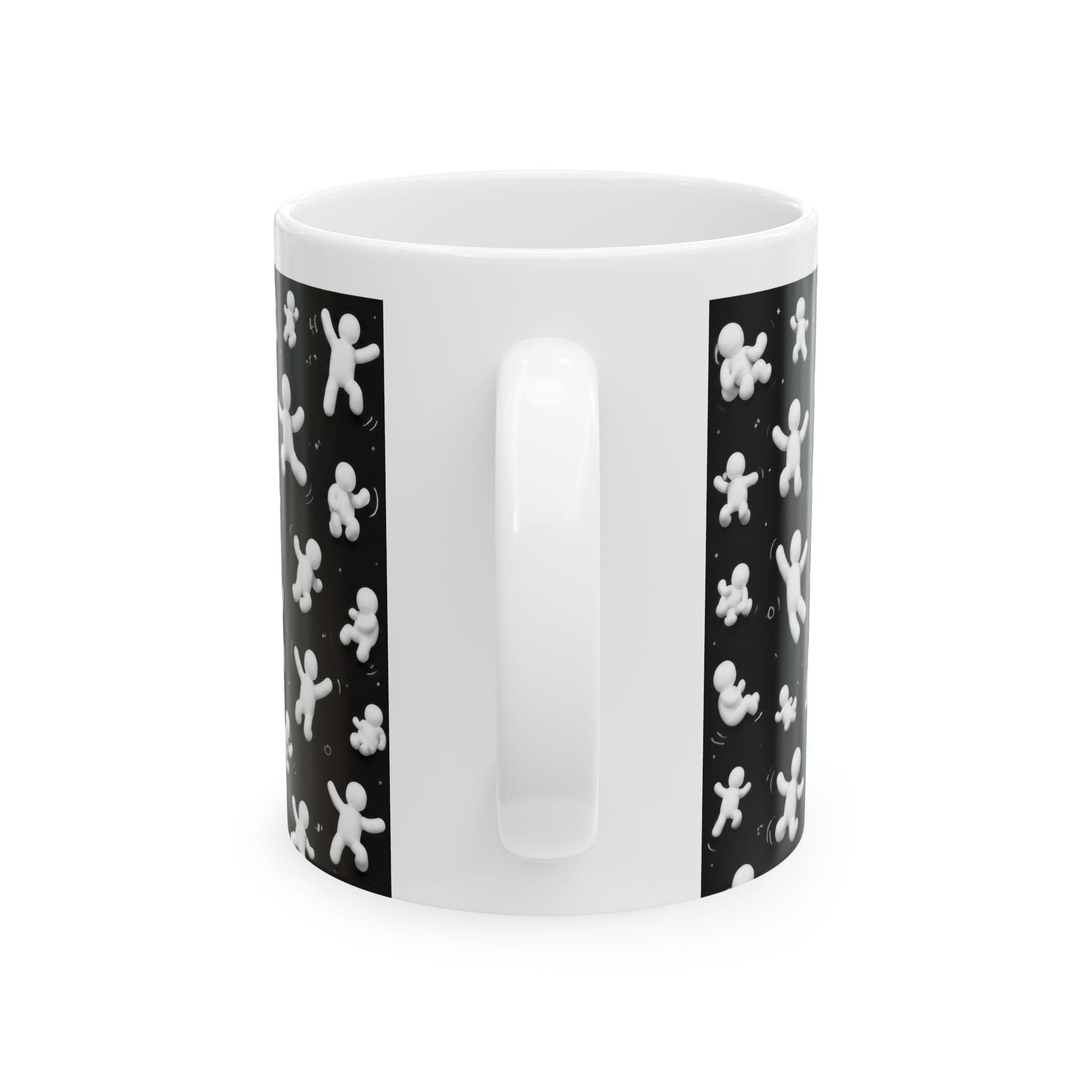 Gingerbread People Pattern Ceramic Mug (11oz/15oz) — Cute Black & White Holiday Coffee Cup