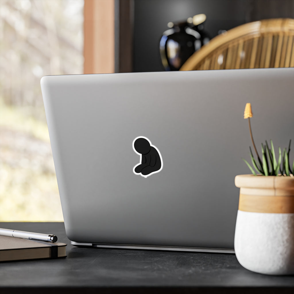 Sad Stick Figure Vinyl Sticker — Minimal Melancholy Kiss-Cut Decal