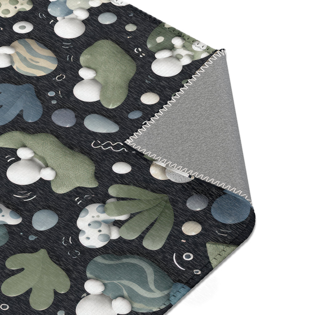 Abstract Organic Shapes Area Rug — Modern Botanical Pattern in Green & Navy