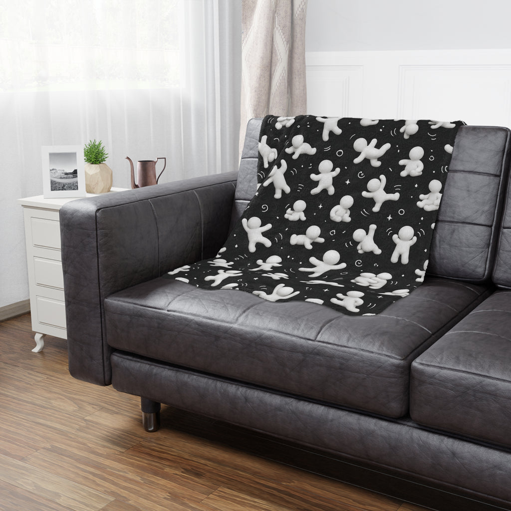 Cozy Minky Blanket — Black & White 3D Figure Pattern Plush Throw