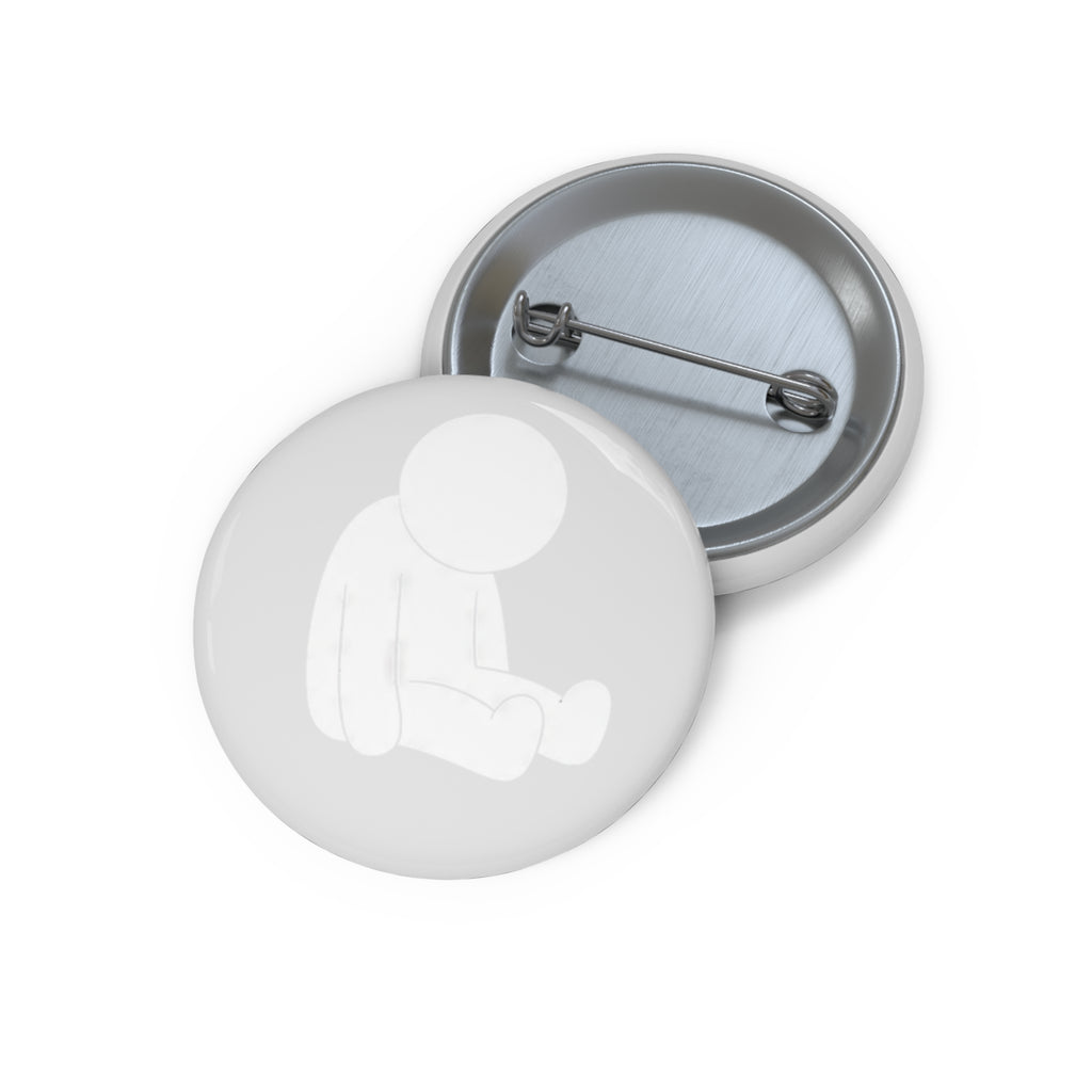 Sad Minimalist Sitting Figure Pin Button — White Emotive Enamel Lapel Pin